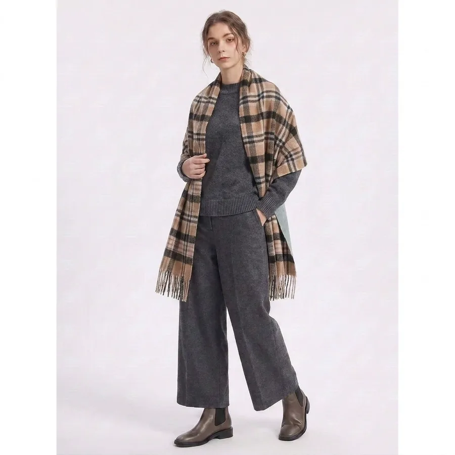 Acrylic Plaid Scarf with Fringe view 2