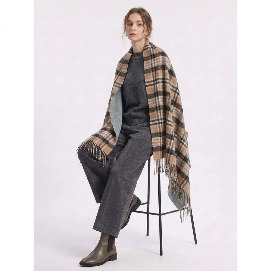 Acrylic Plaid Scarf with Fringe view 3