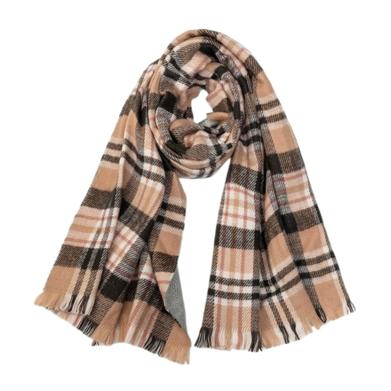 Acrylic Plaid Scarf with Fringe view 4