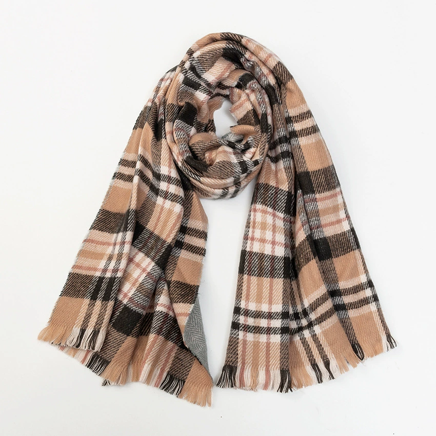 Acrylic Plaid Scarf with Fringe view 6