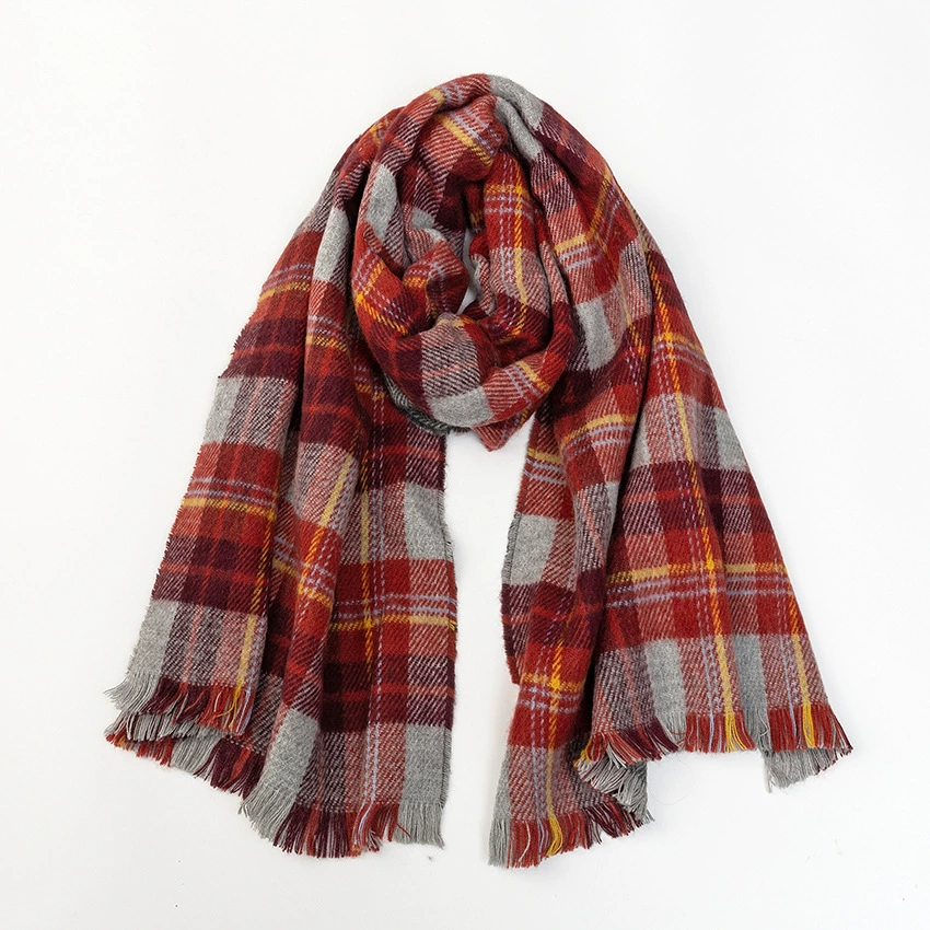 Acrylic Plaid Scarf with Fringe view 7