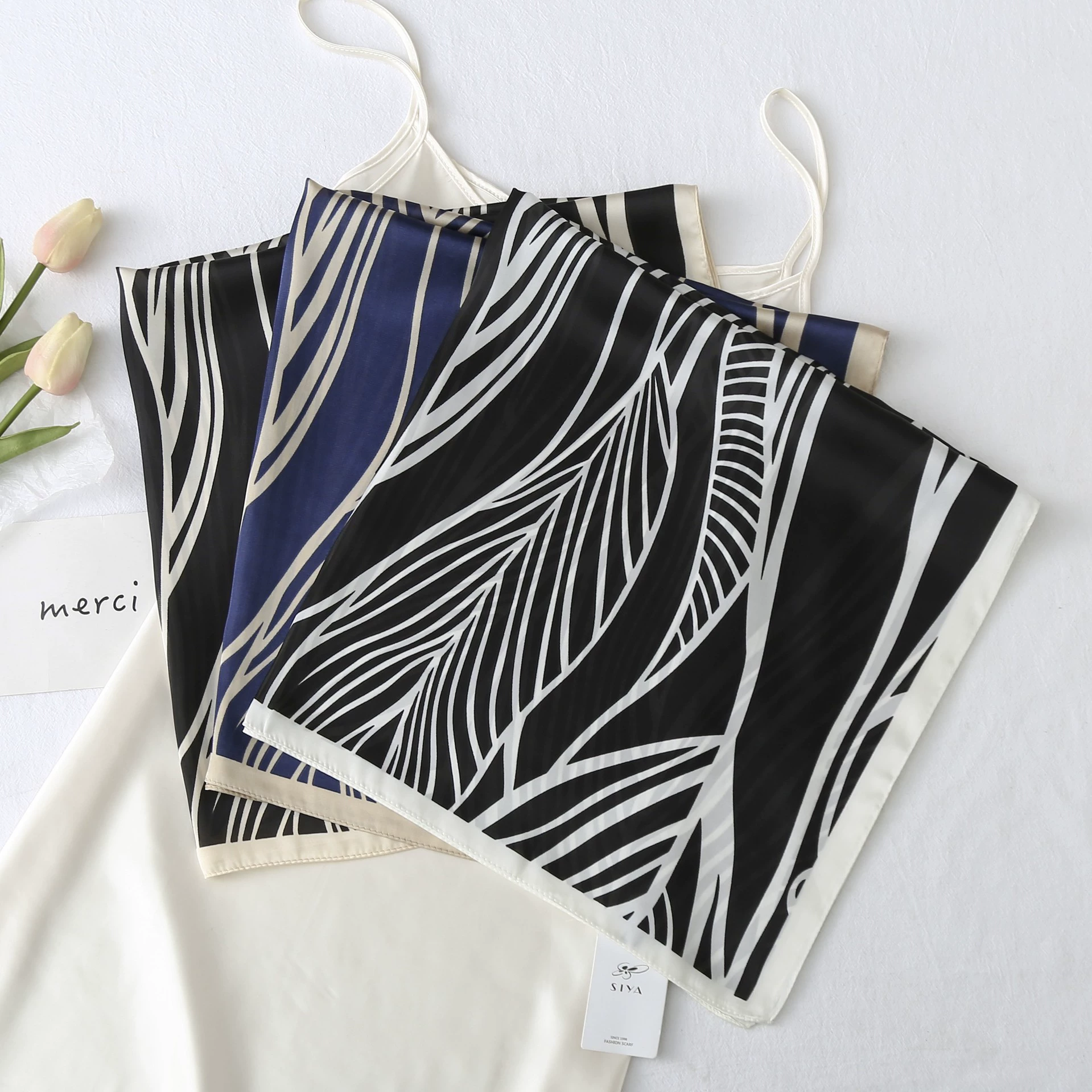 70cm Stripe Print Small Square Scarf view 3