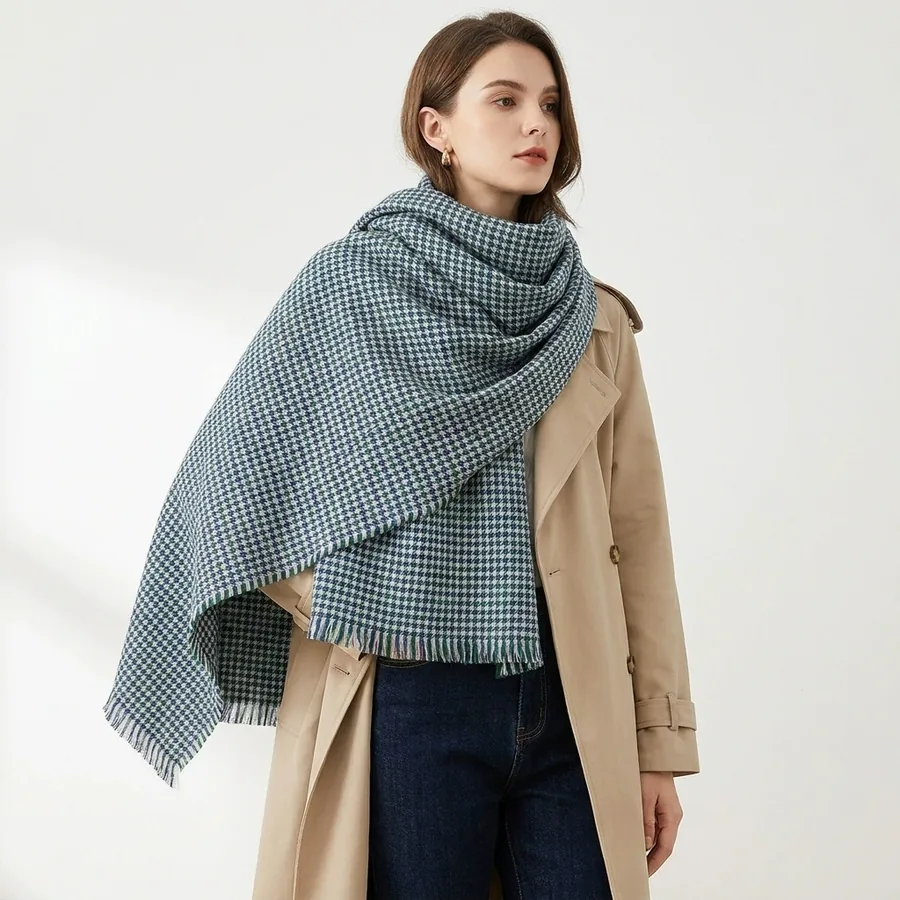 Acrylic Check Scarf with Fringe