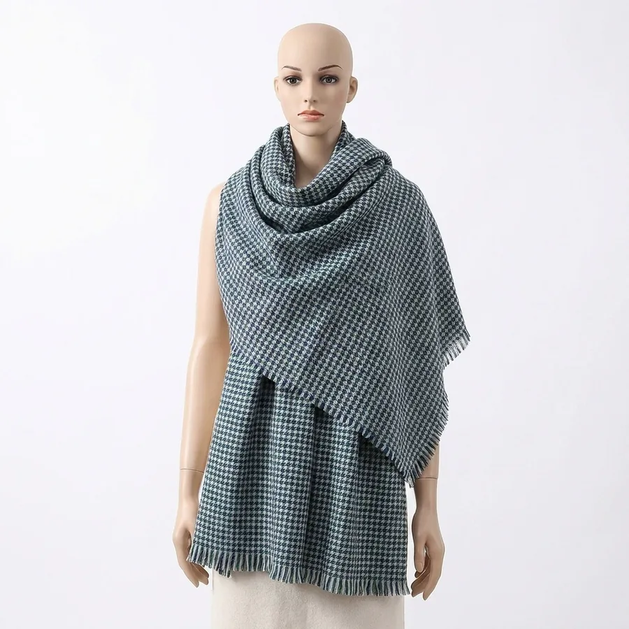 Acrylic Check Scarf with Fringe view 2