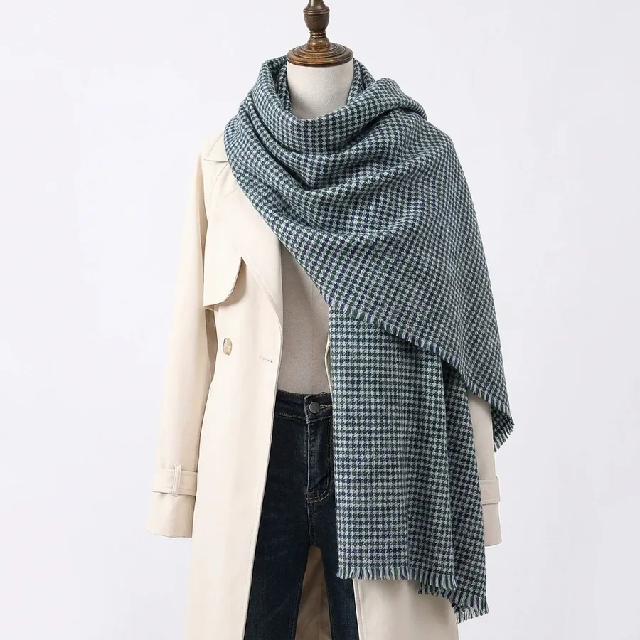 Acrylic Check Scarf with Fringe view 3