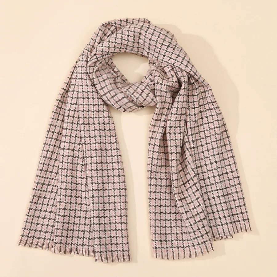 Acrylic Check Scarf with Fringe view 4