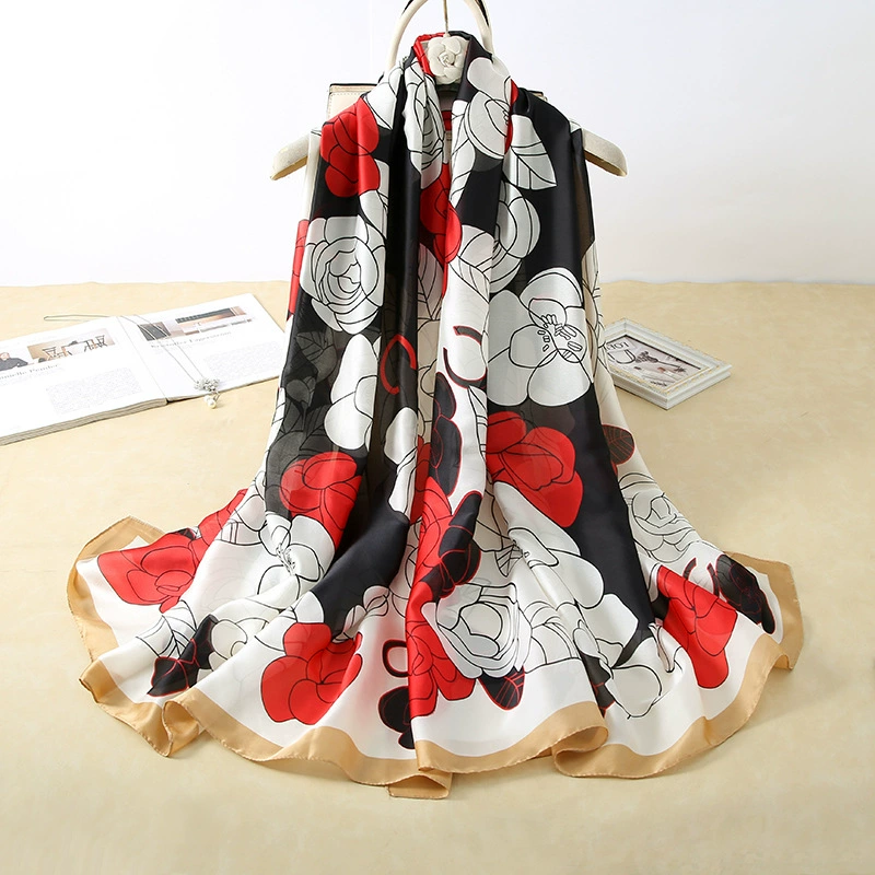 Chal de poliéster estampado de camelias