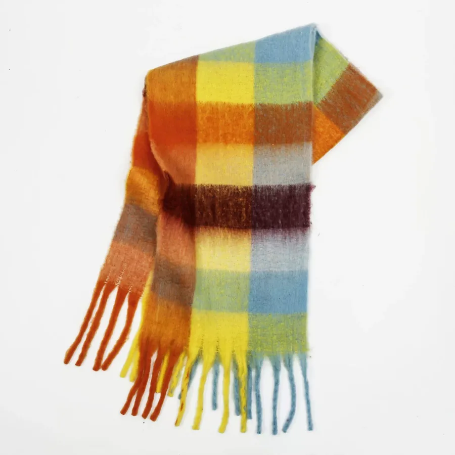 Polyester Mohair Plaid Scarf with Fringe view 6