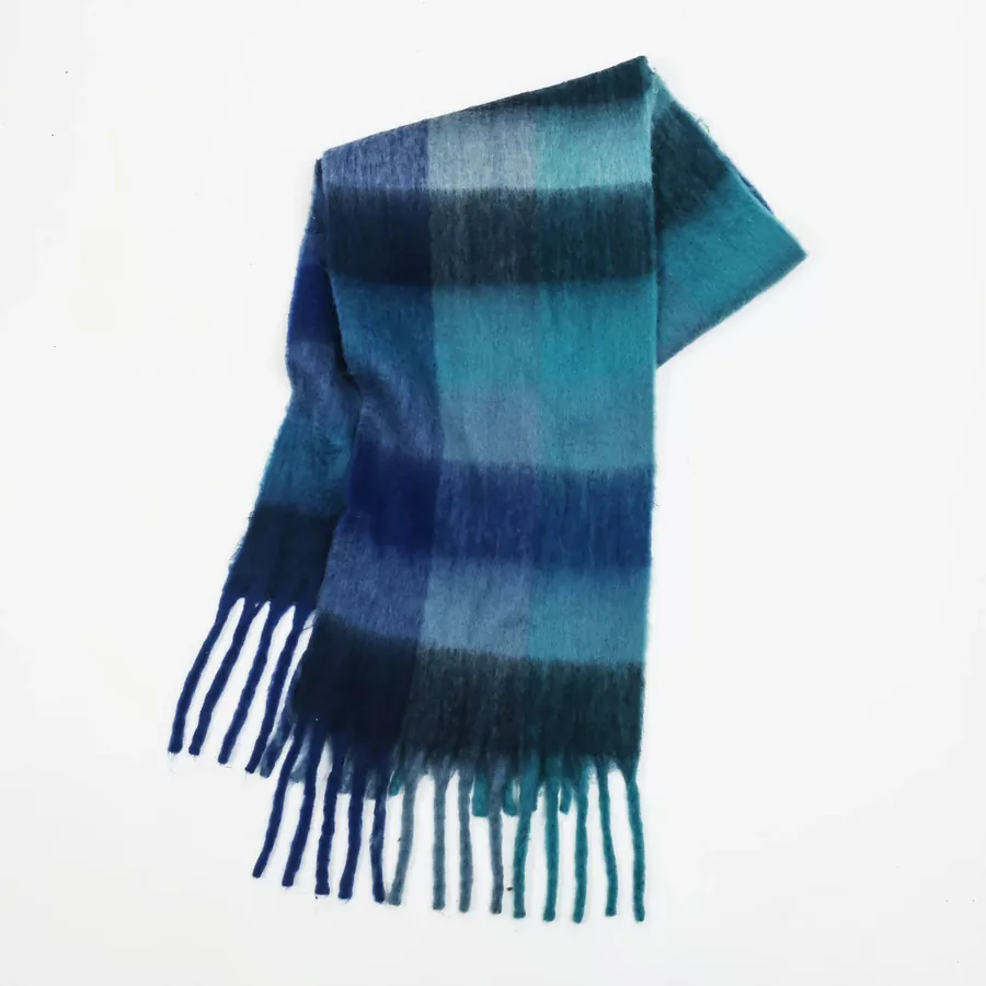Polyester Mohair Plaid Scarf with Fringe view 7