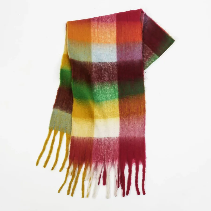 Polyester Mohair Plaid Scarf with Fringe view 8