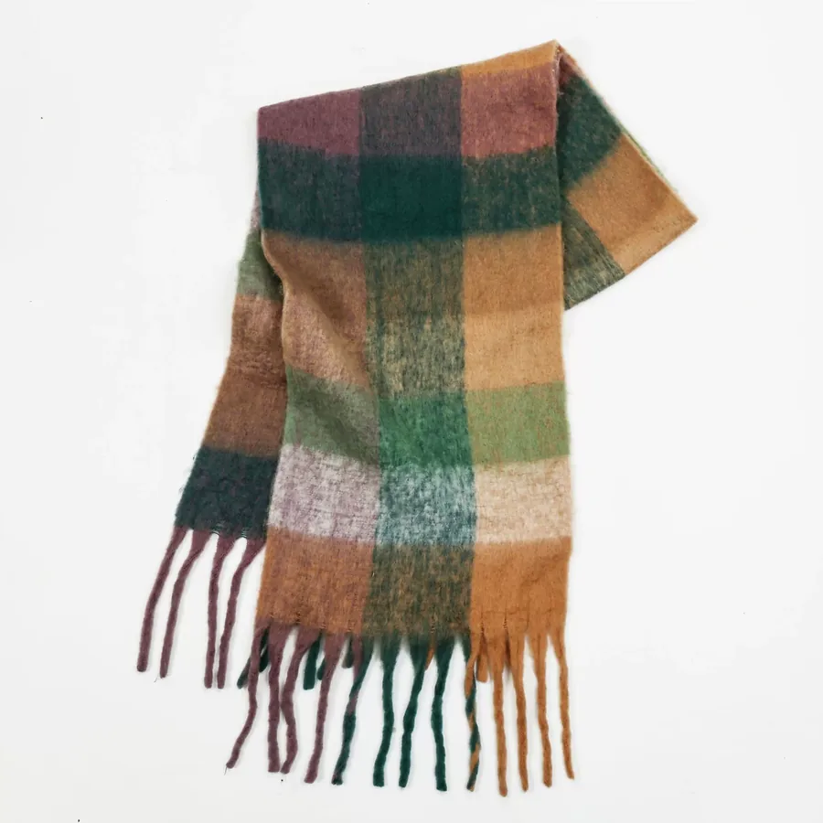 Polyester Mohair Plaid Scarf with Fringe view 9
