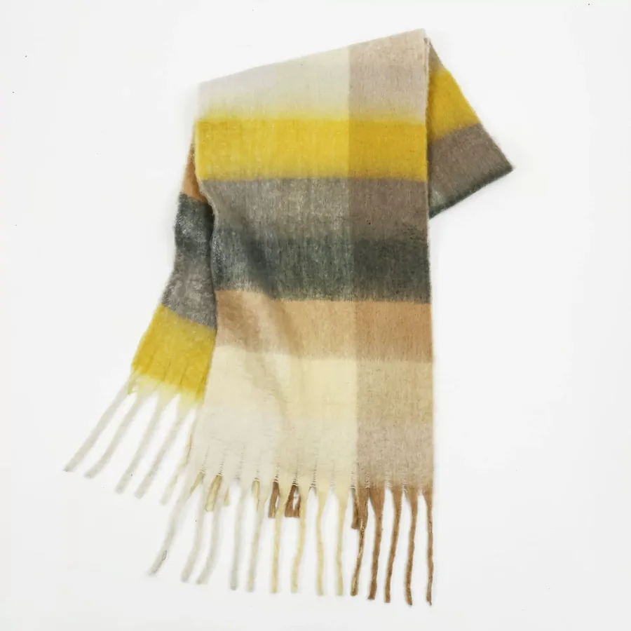 Polyester Mohair Plaid Scarf with Fringe view 10