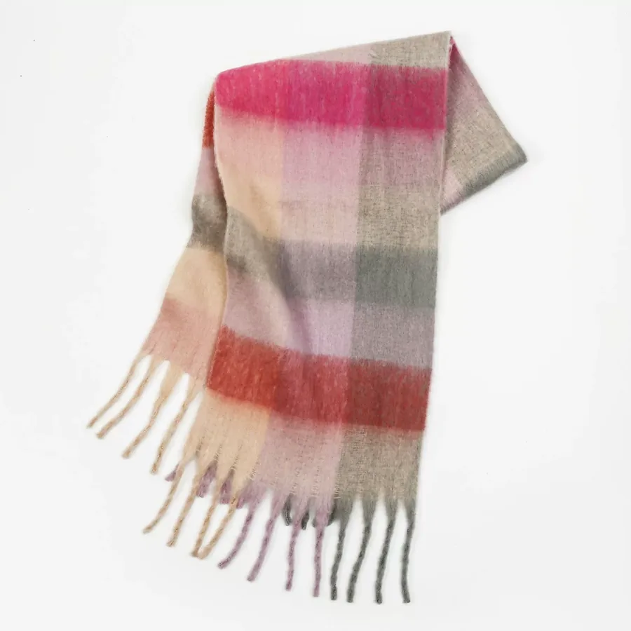 Polyester Mohair Plaid Scarf with Fringe view 11