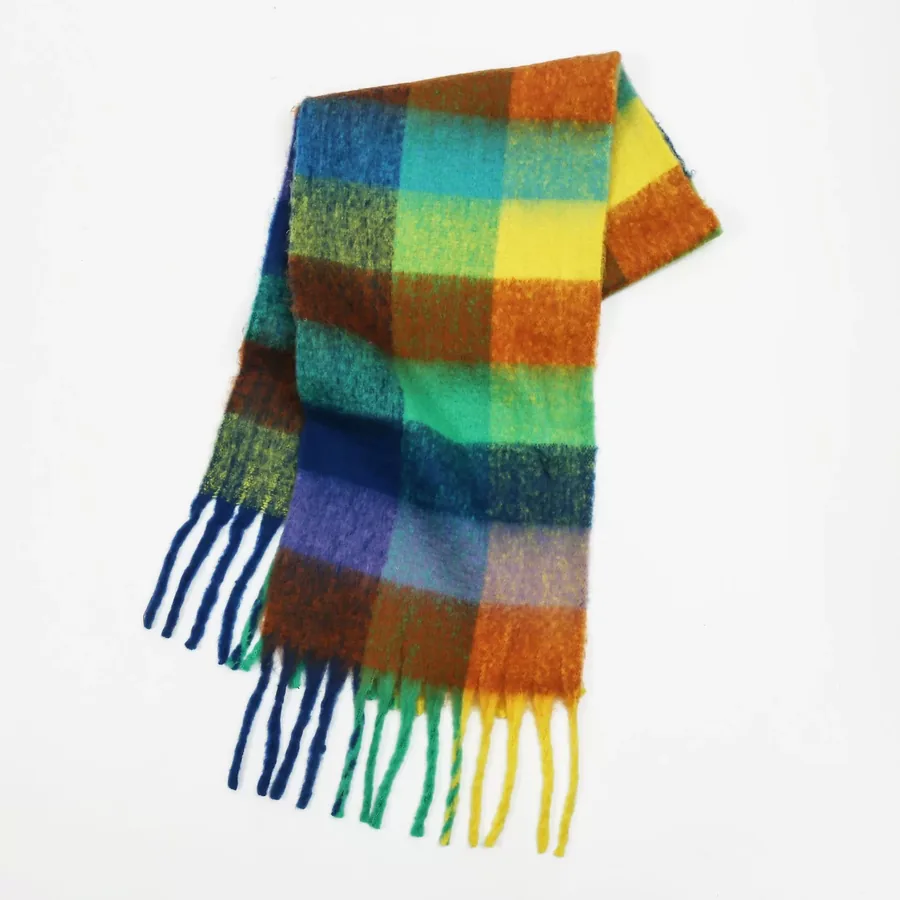 Polyester Mohair Plaid Scarf with Fringe view 12