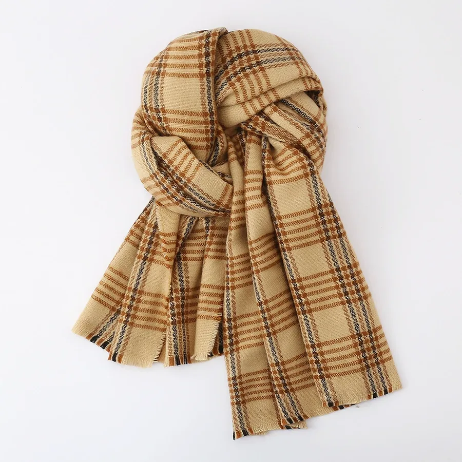 Acrylic Plaid Scarf with Fringe view 2
