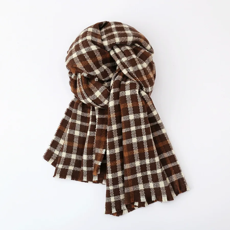 Acrylic Plaid Scarf with Fringe view 3