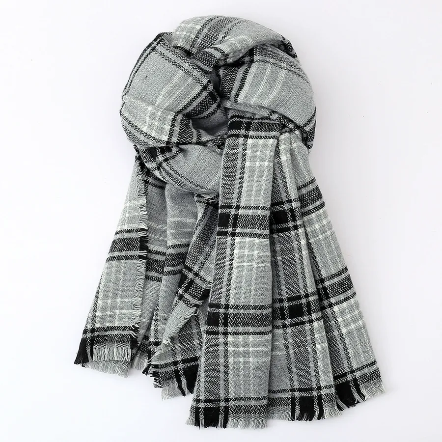 Acrylic Plaid Scarf with Fringe view 6