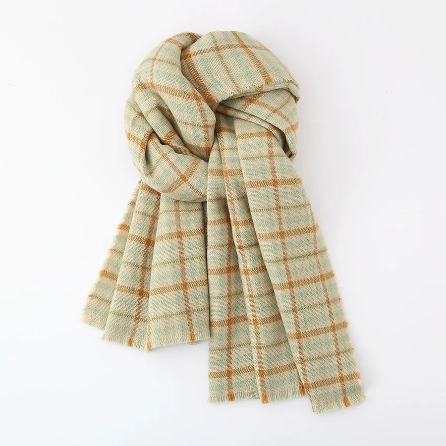Acrylic Plaid Scarf with Fringe view 7