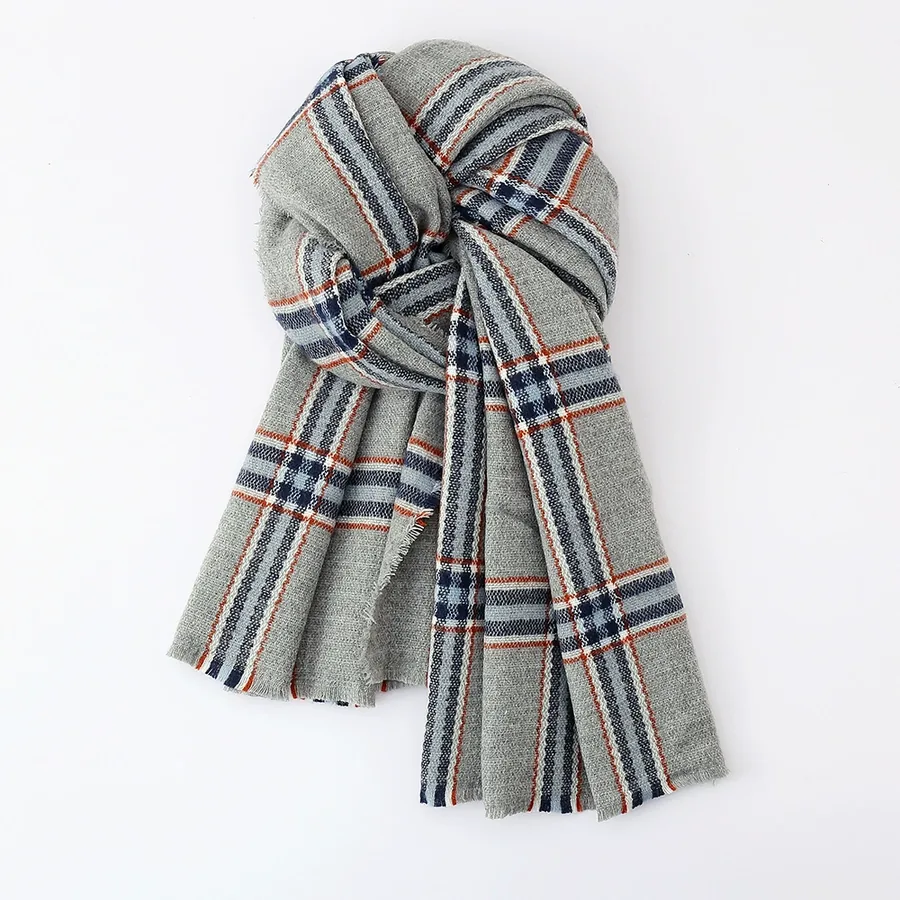 Acrylic Plaid Scarf with Fringe view 8