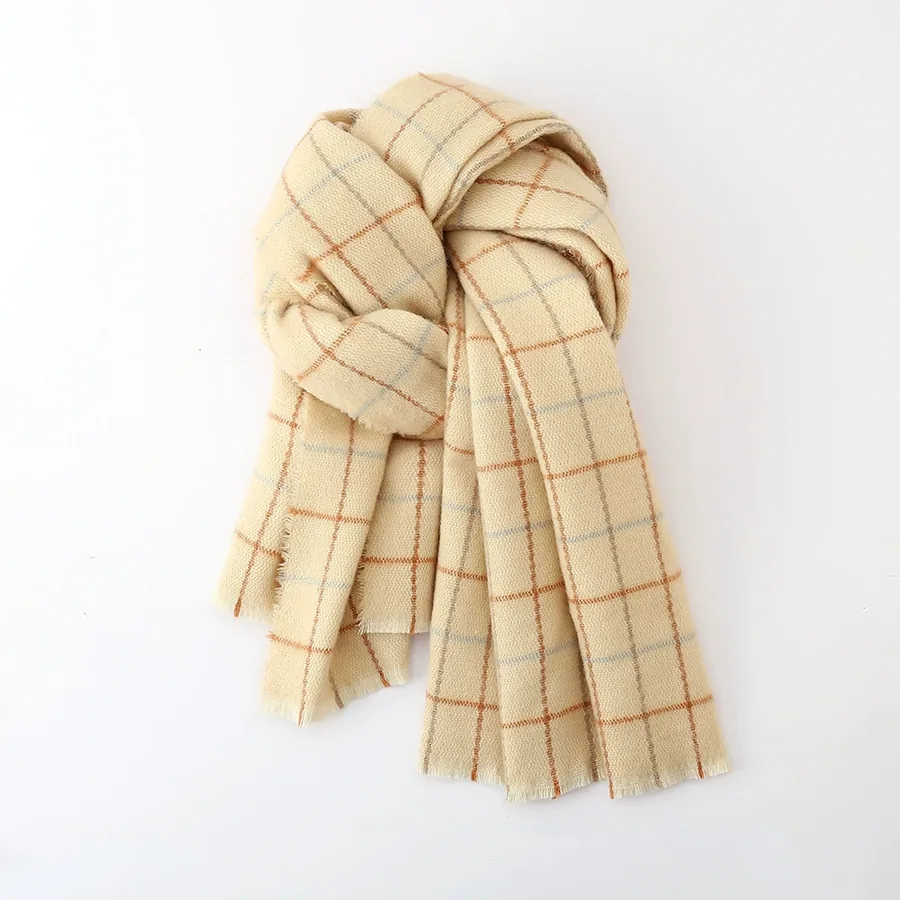 Acrylic Plaid Scarf with Fringe view 9