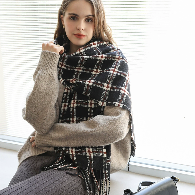 Fleece Plaid Fringe Scarf