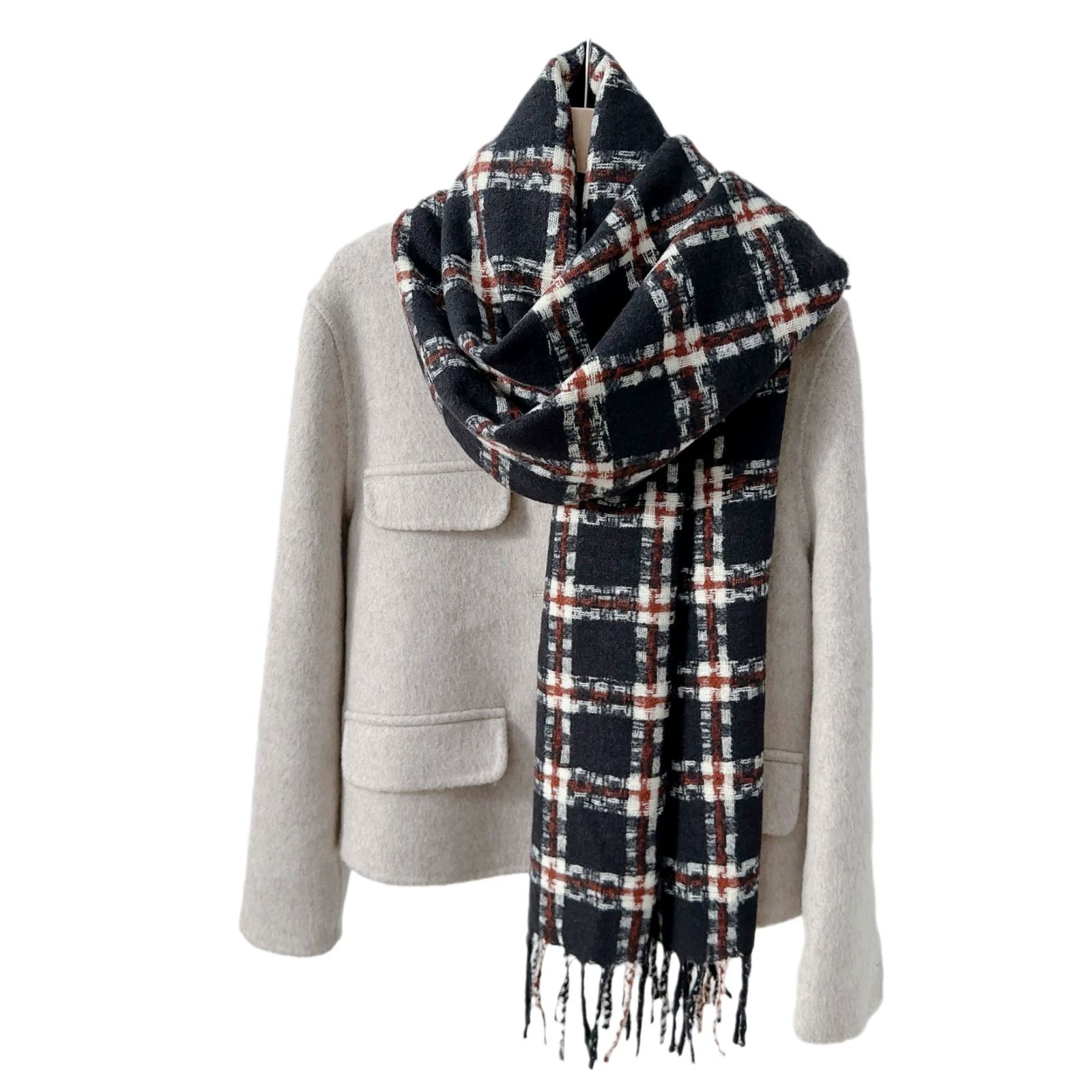 Fleece Plaid Fringe Scarf view 5