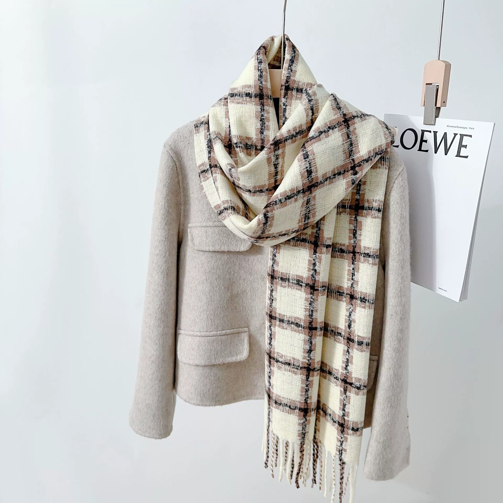 Fleece Plaid Fringe Scarf view 6