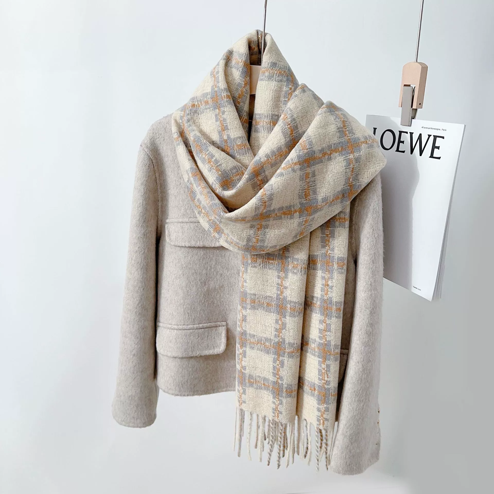 Fleece Plaid Fringe Scarf view 7