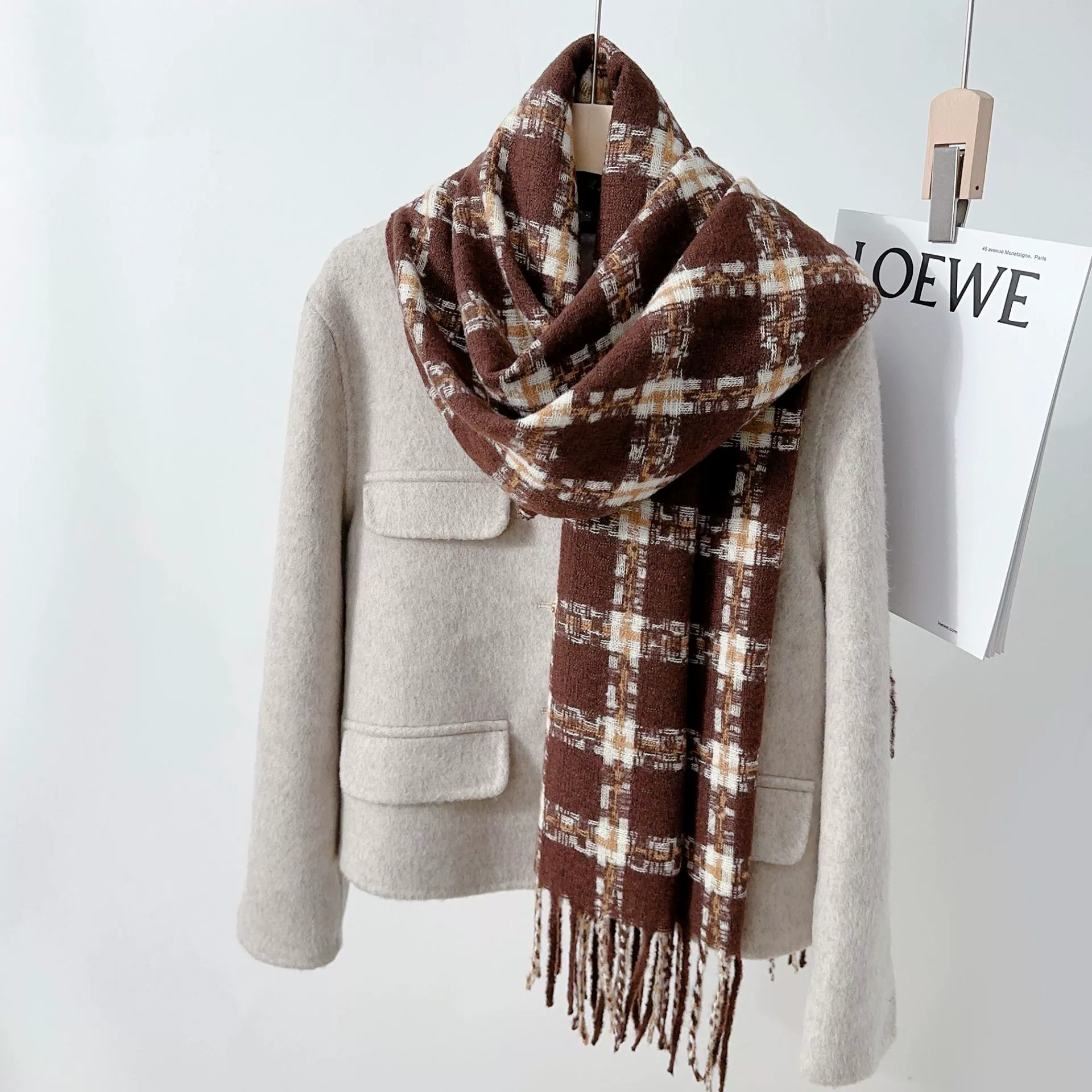 Fleece Plaid Fringe Scarf view 8