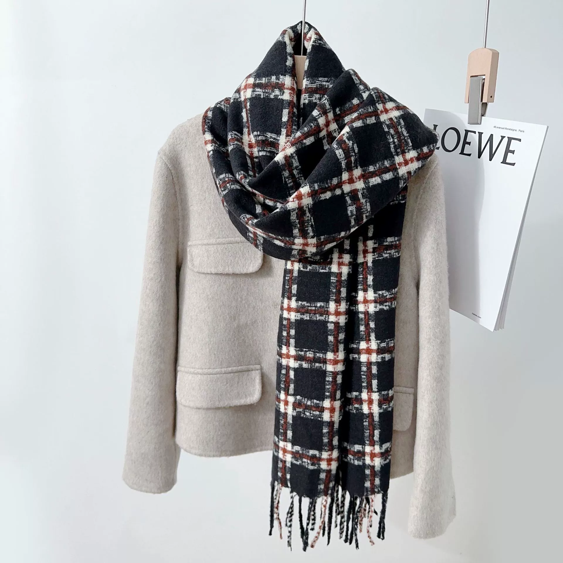 Fleece Plaid Fringe Scarf view 11