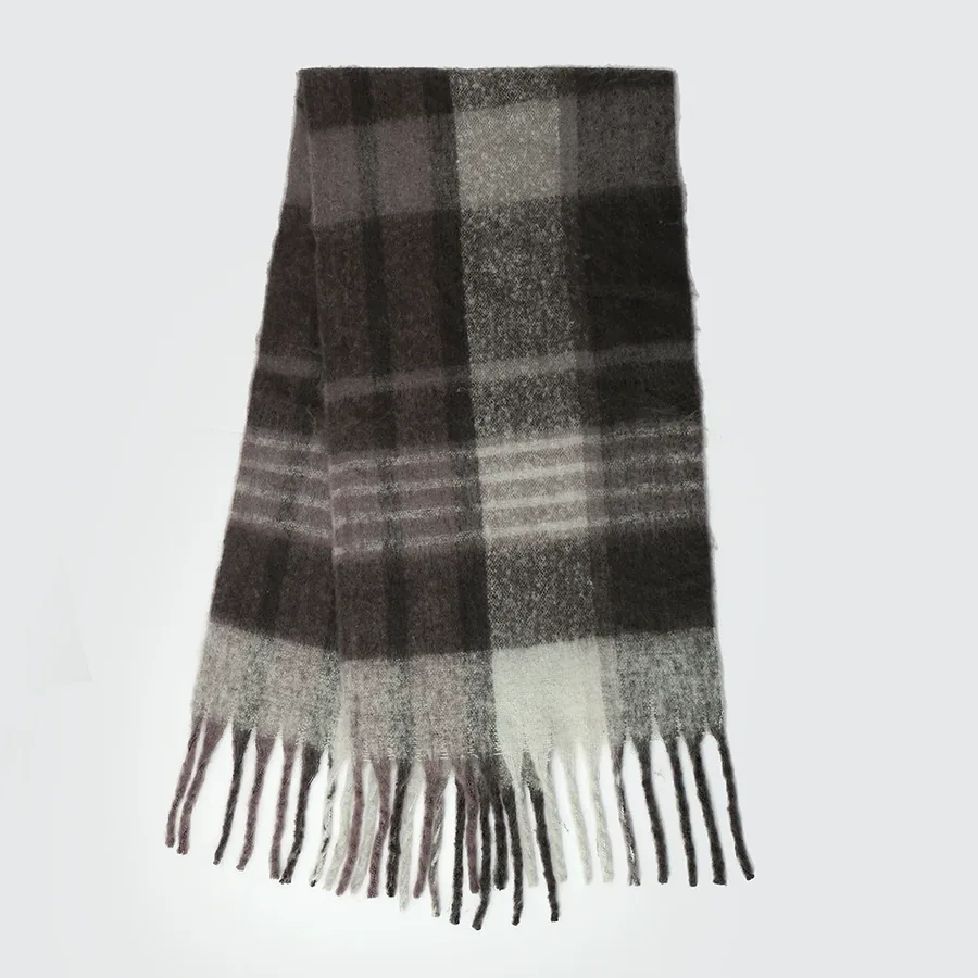 Polyester Plaid Scarf with Fringe view 5