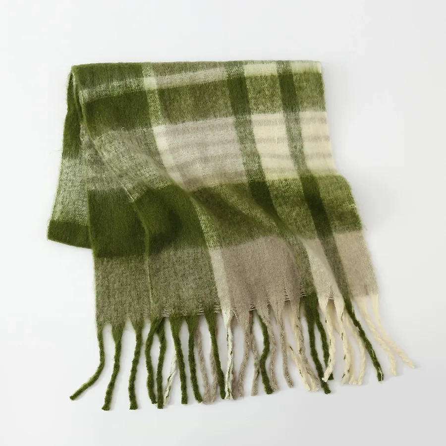 Polyester Plaid Scarf with Fringe view 6