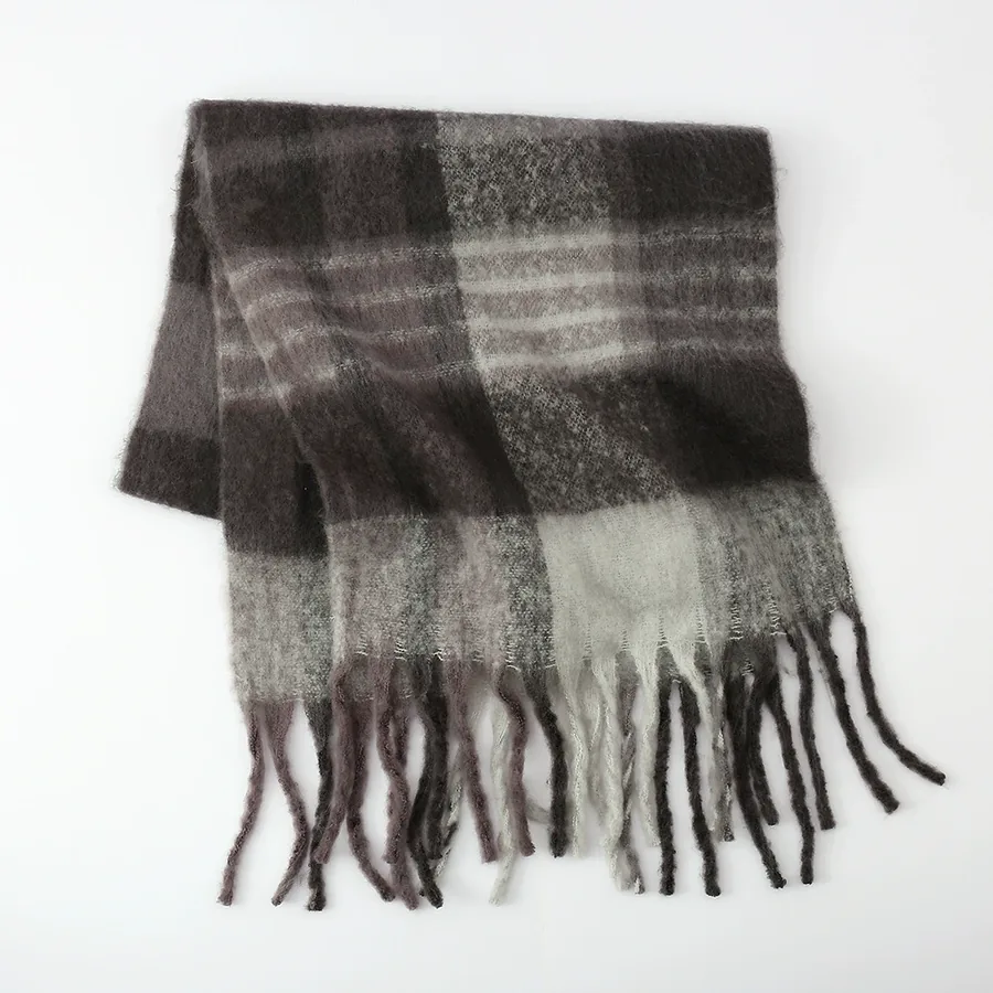 Polyester Plaid Scarf with Fringe view 7