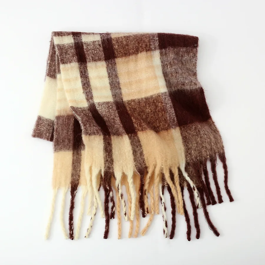 Polyester Plaid Scarf with Fringe view 8