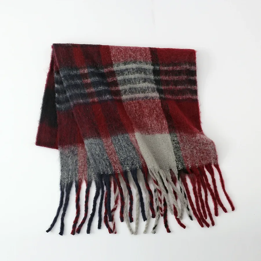 Polyester Plaid Scarf with Fringe view 9