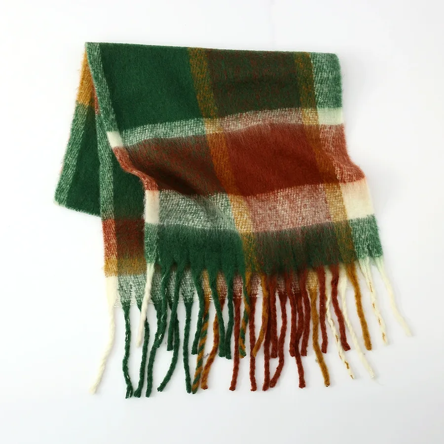 Polyester Rainbow Plaid Scarf with Fringe view 4