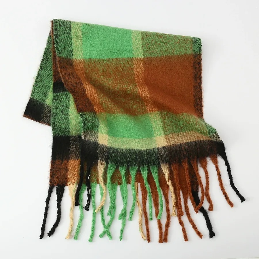 Polyester Rainbow Plaid Scarf with Fringe view 9