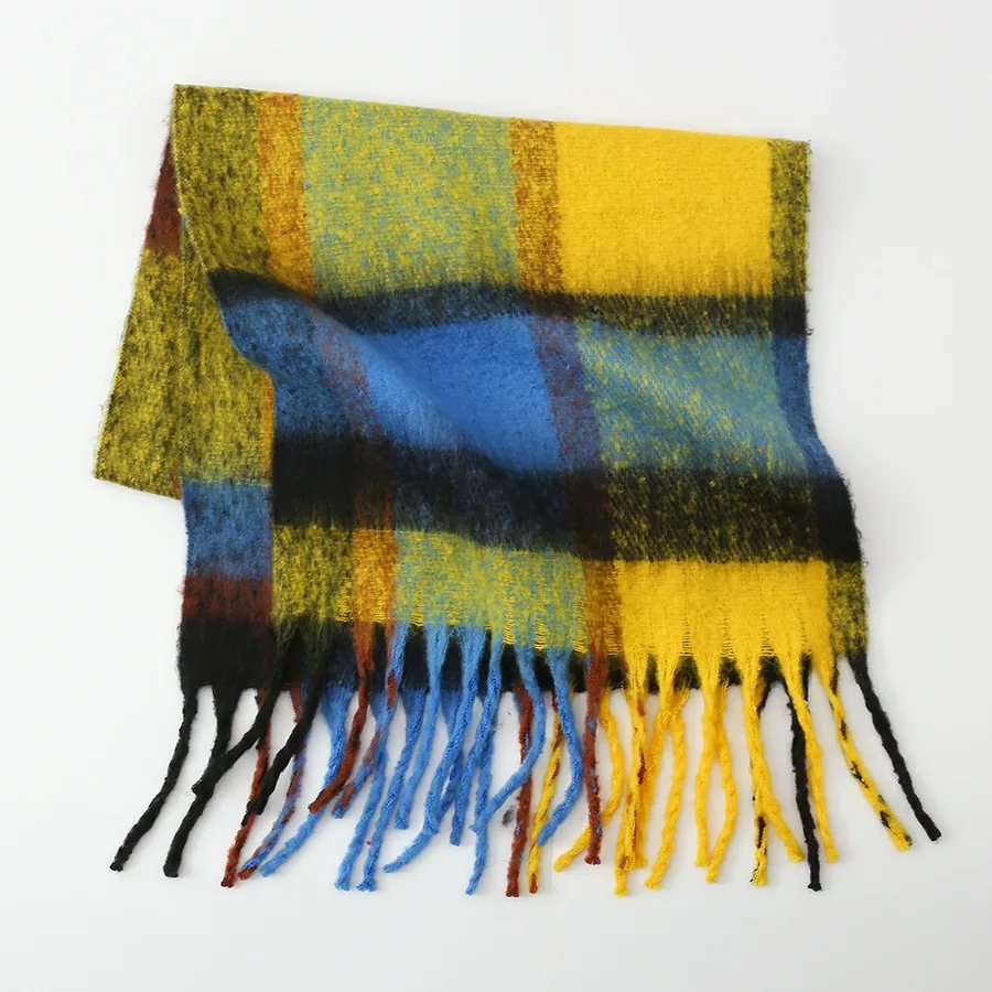 Polyester Rainbow Plaid Scarf with Fringe view 11