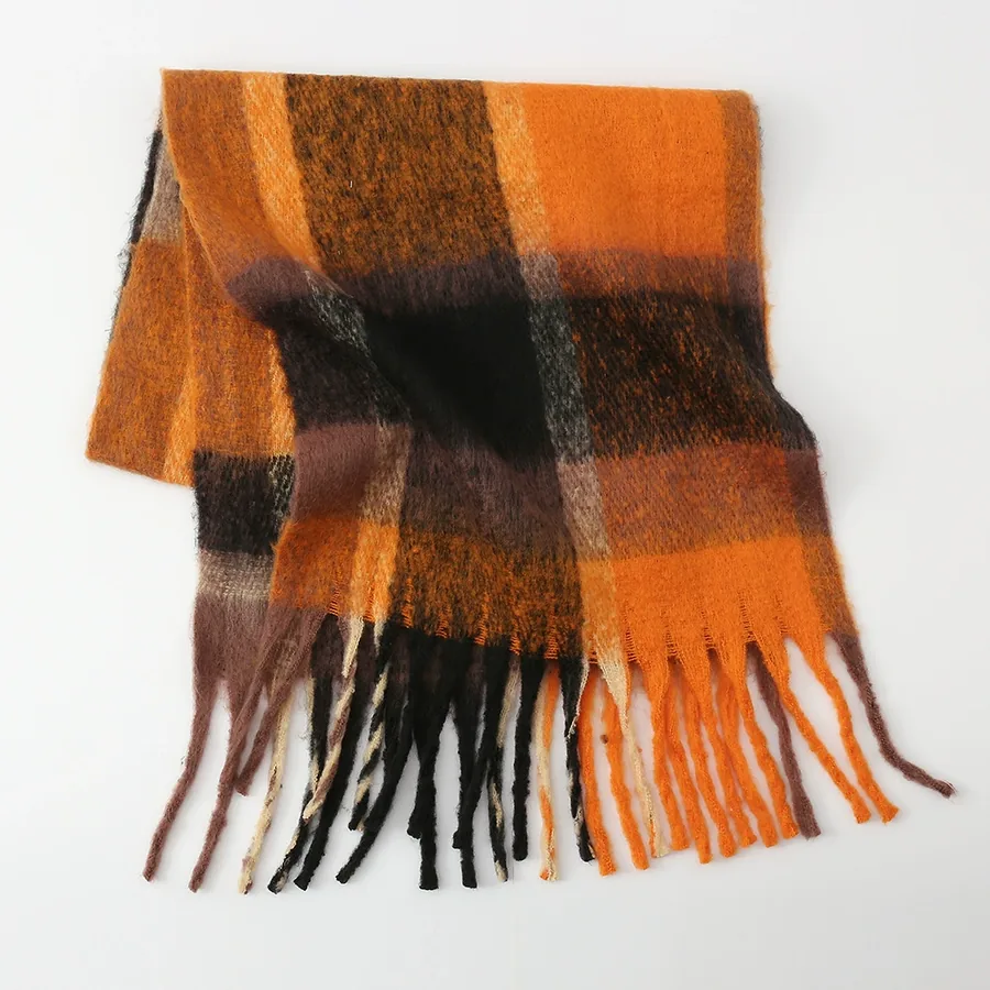 Polyester Rainbow Plaid Scarf with Fringe view 12