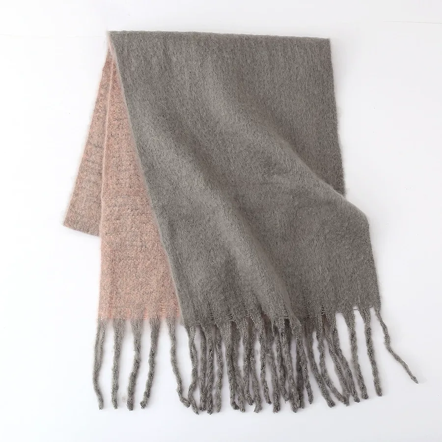 Polyester Mohair Two-Tone Scarf with Fringe view 2