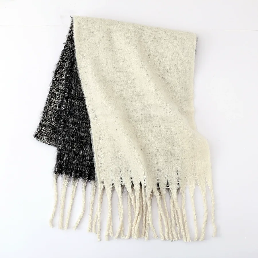 Polyester Mohair Two-Tone Scarf with Fringe view 4