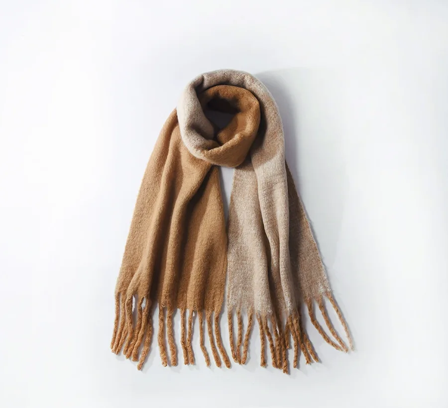 Polyester Mohair Two-Tone Scarf with Fringe view 7