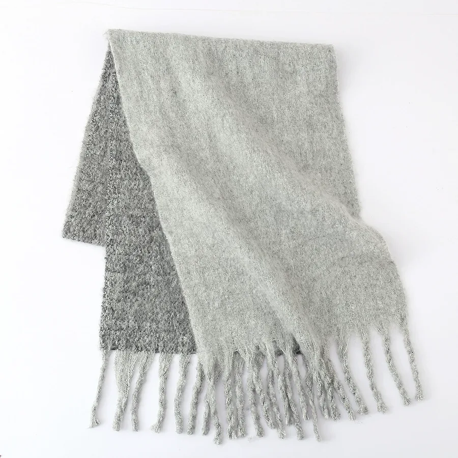 Polyester Mohair Two-Tone Scarf with Fringe view 9