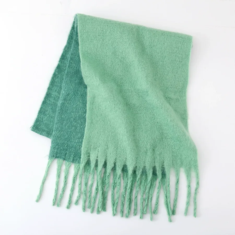 Polyester Mohair Two-Tone Scarf with Fringe view 10