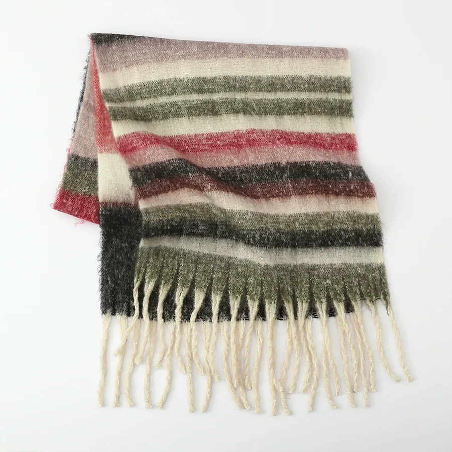 Polyester Chenille Stripe Scarf with Fringe view 4