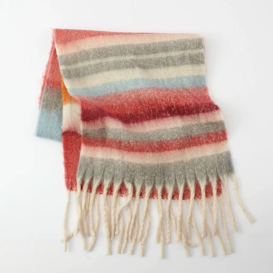Polyester Chenille Stripe Scarf with Fringe view 6