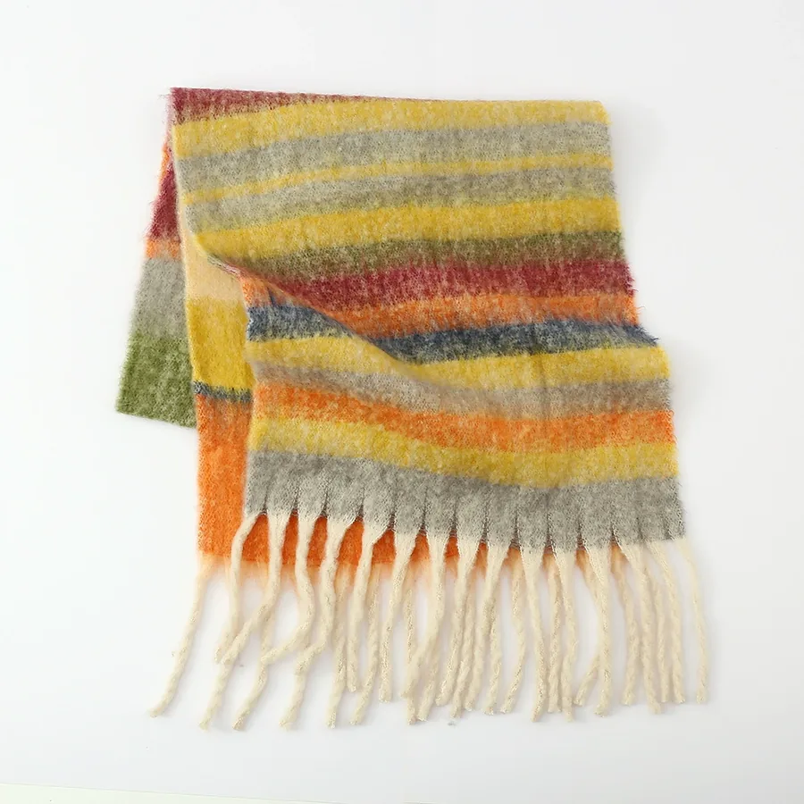 Polyester Chenille Stripe Scarf with Fringe view 7