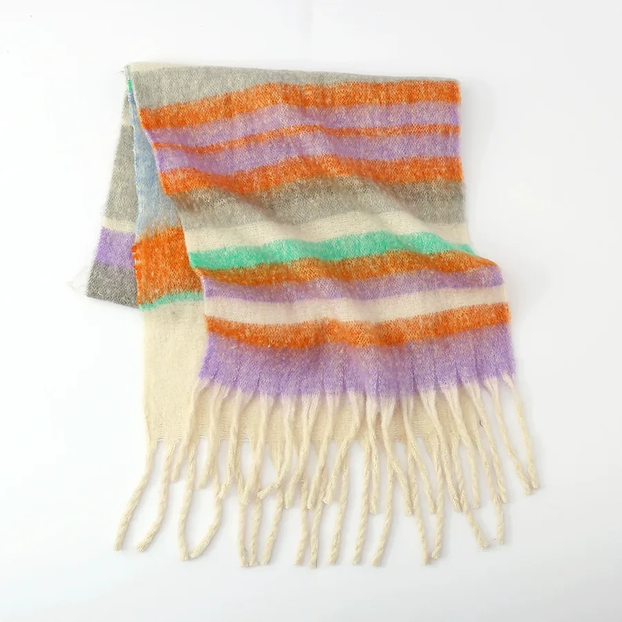 Polyester Chenille Stripe Scarf with Fringe view 8