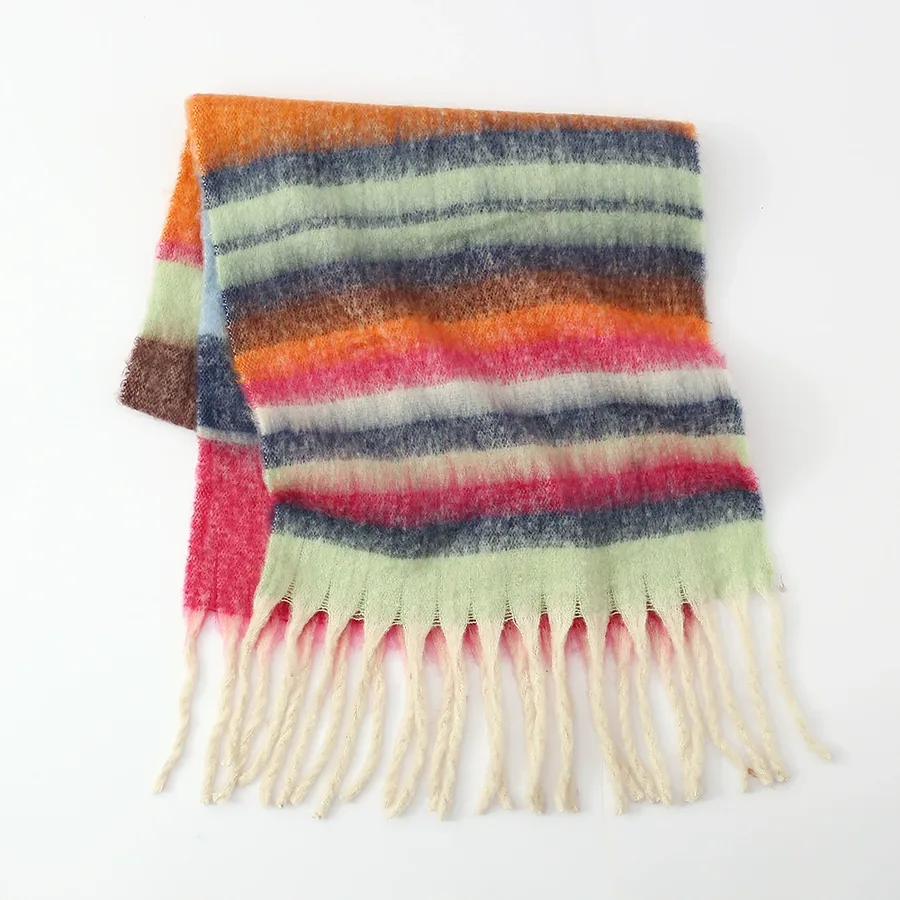 Polyester Chenille Stripe Scarf with Fringe view 9