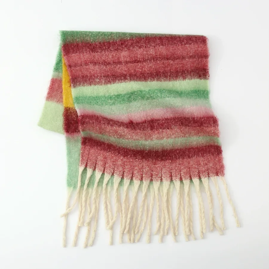 Polyester Chenille Stripe Scarf with Fringe view 10